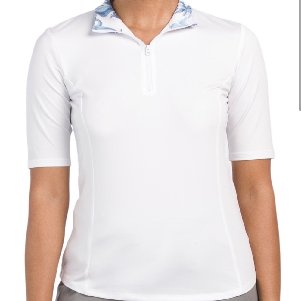 Tommy Bahama White and Blue Polo Fitted Short Sleeve Top